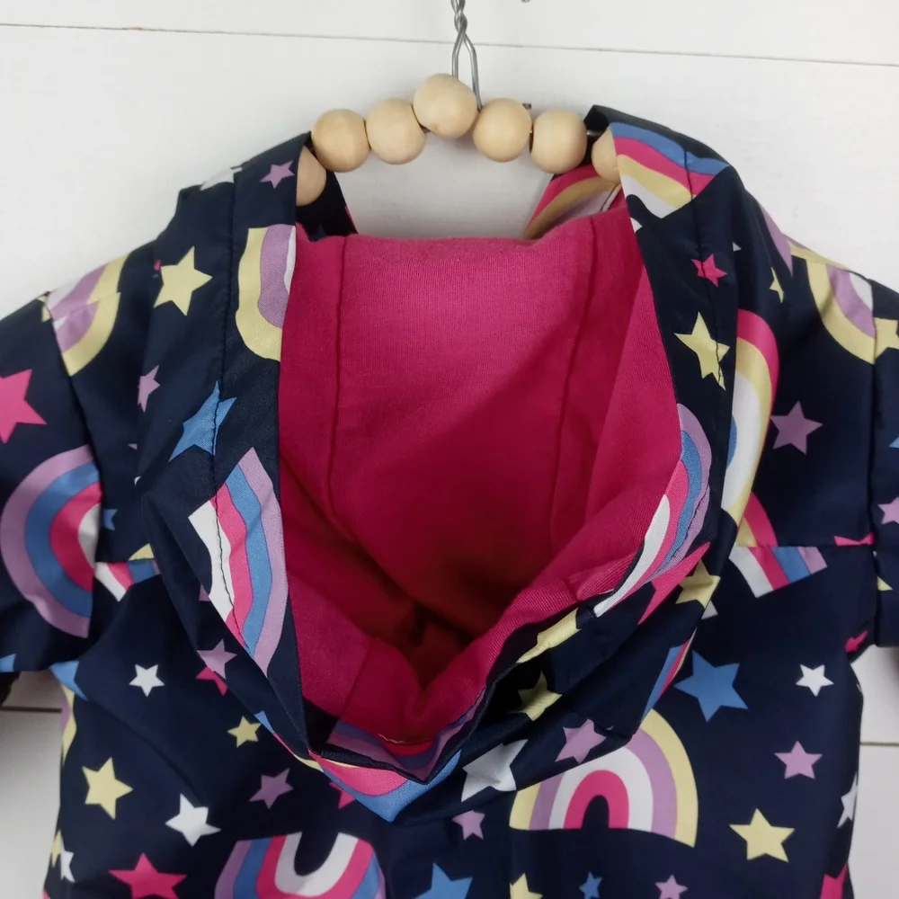 Dip girls size 12-18 mos colorful rainbow design hooded coat snaps up